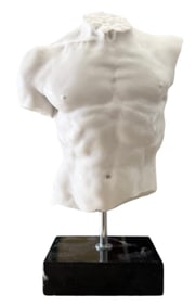 Italian Santini Male Torso Sculpture On Marble Base 10"