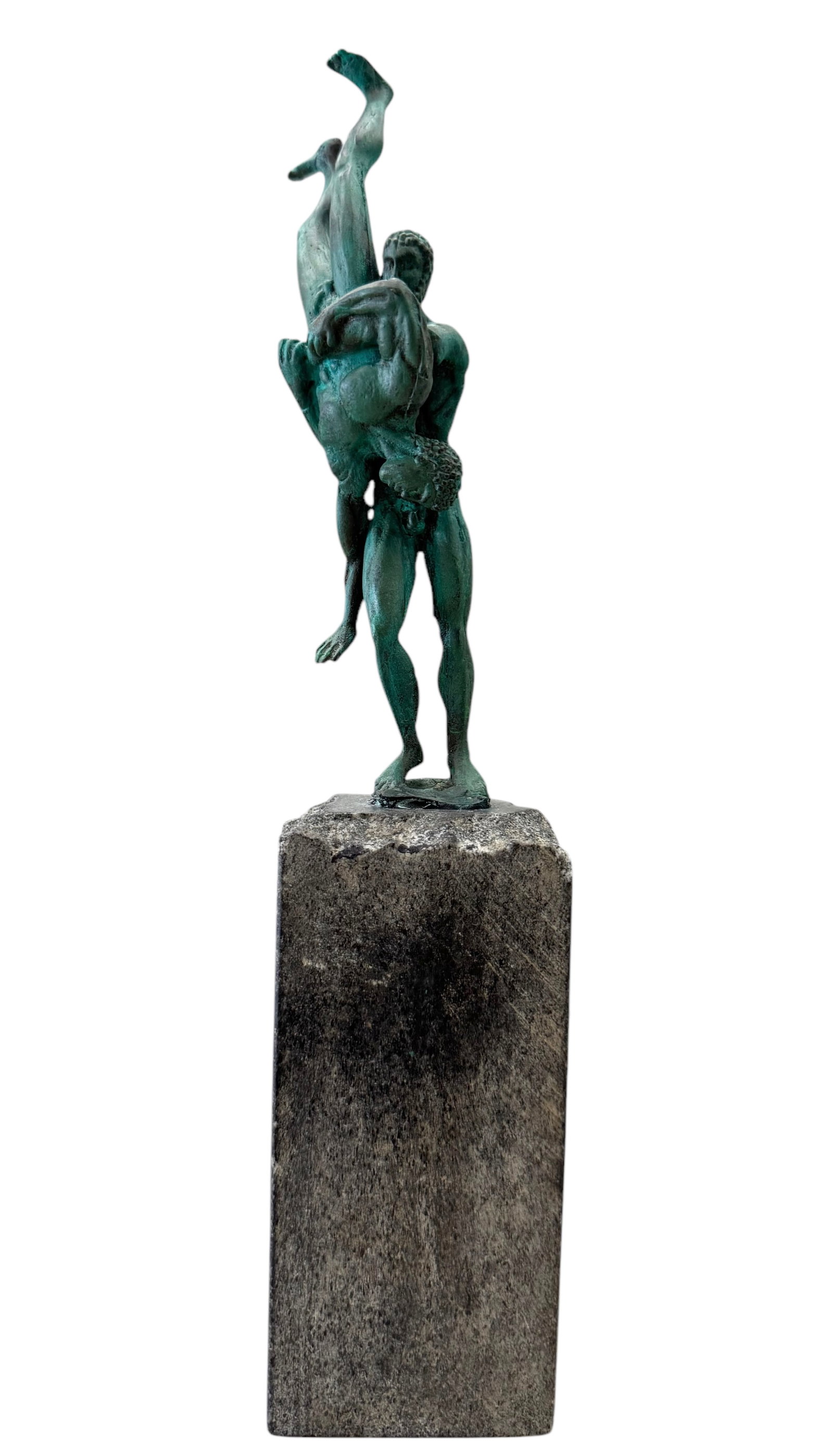 Vintage Greco Roman Nude Male Wrestlers Bronze Sculpture On Marble Base: 13 x 2.5 x 2.5 in