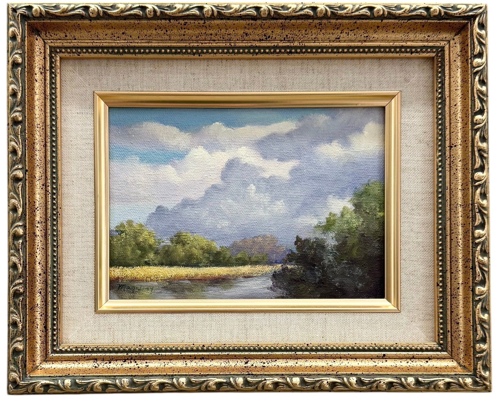 MAGI DAY (20th c, American) Florida Artist Everglades Landscape: Oil on canvas 7 x 5 in, 11 x 9 in