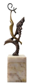Mid Century Modern Bronze Bird Sculpture On Marble Base