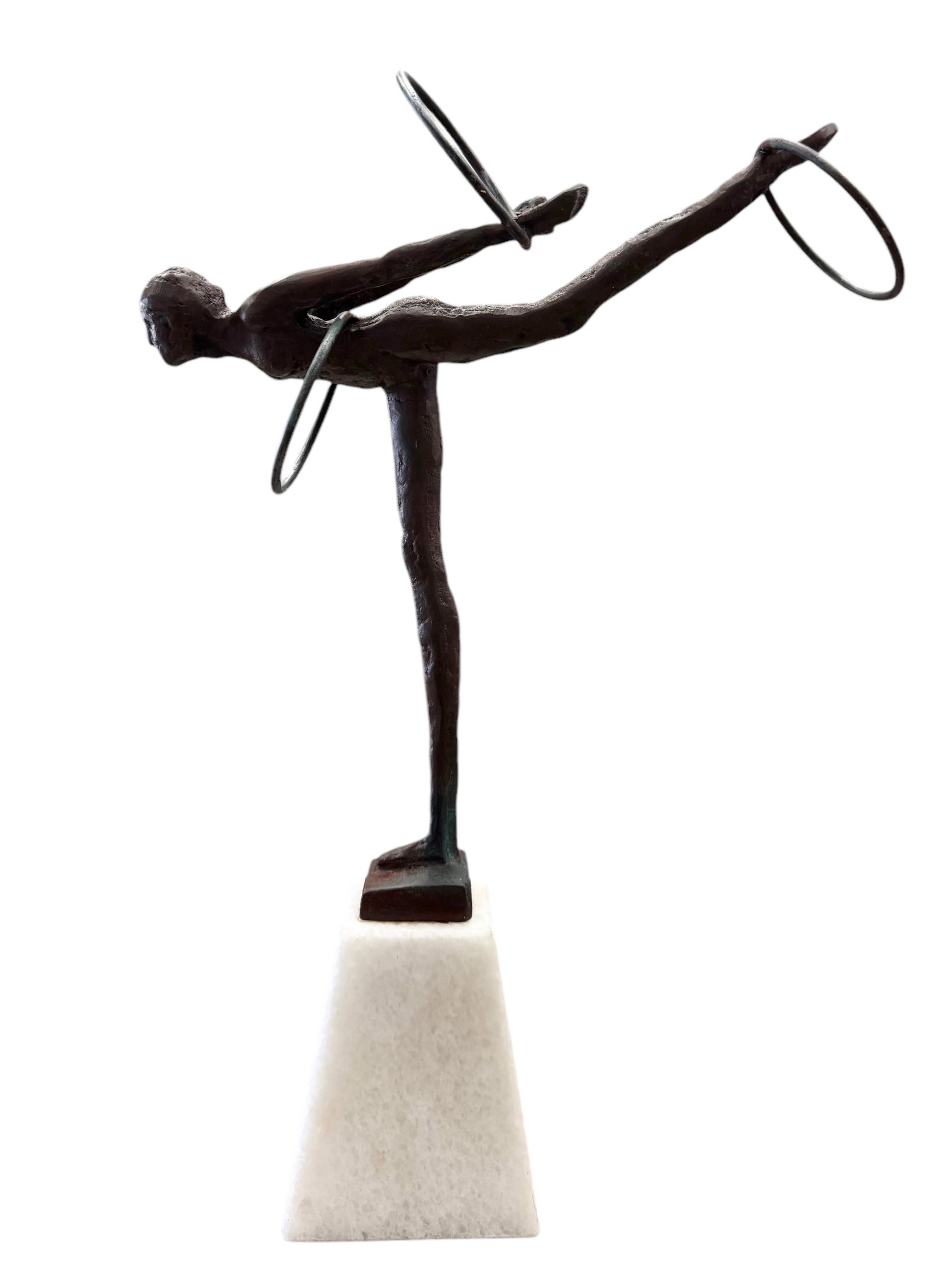 Contemporary Metal Nude Gymnast Sculpture 16": 16 x 11 x 5 in