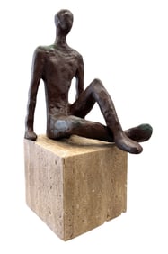 Contemporary Metal Seated Figure Sculpture On Marble Base 11"