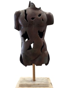 Large Contemporary Male Nude Metal Sculpture On Marble Base 24"