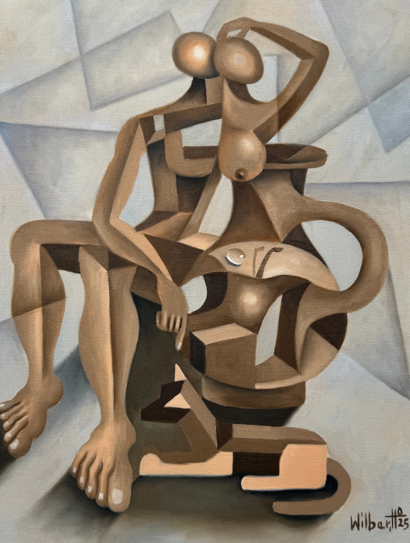WILBER HERERRA ORTIZ (20th c, Mexico) Cubist Abstract, Merida Artist: Oil on board 17.5 x 14 in