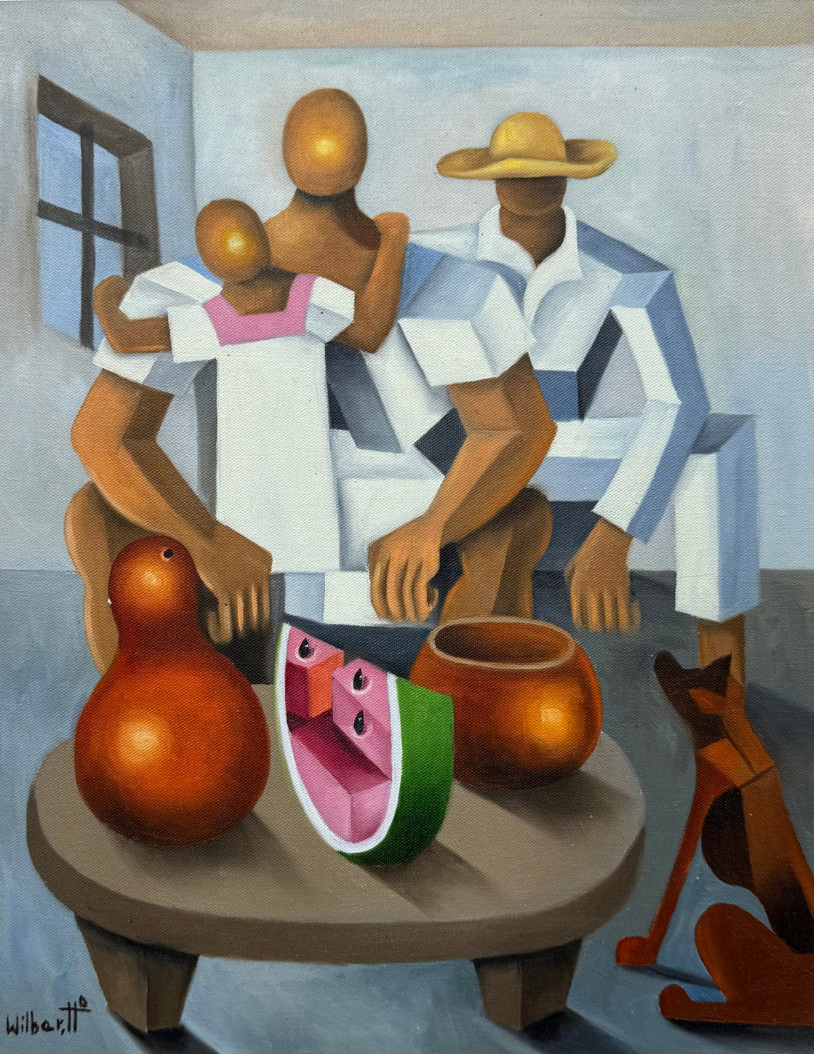 WILBER HERERRA ORTIZ (20th c, Mexico) Cubist Abstract, Merida Artist: Oil on board 17.5 x 14 in