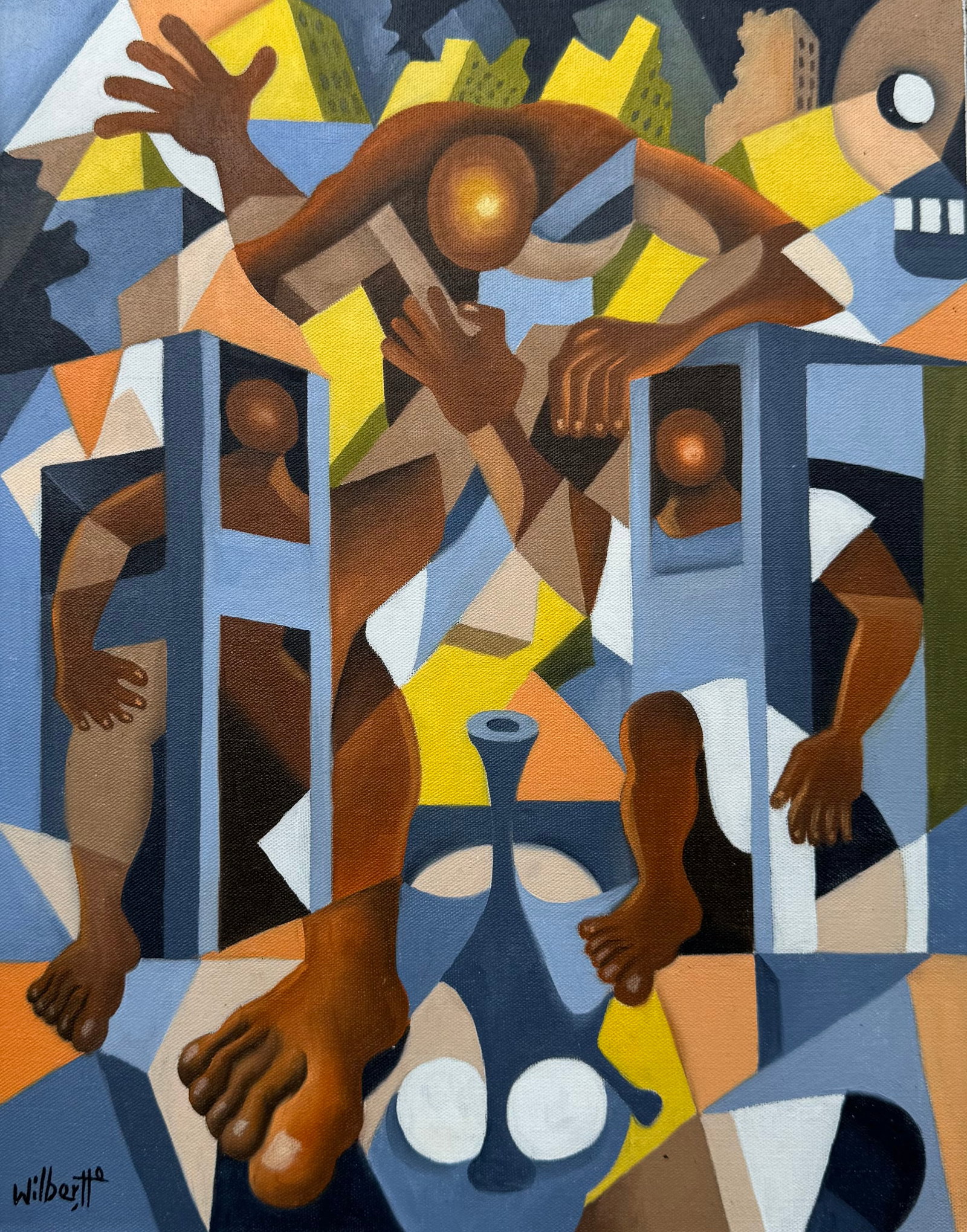 WILBER HERERRA ORTIZ (20th c, Mexico) Cubist Abstract, Merida Artist: Oil on board 17.5 x 14 in