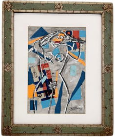 Nicely Framed Mexican School Cubist Figural Abstract Signed