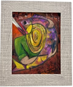 Biomorphic Cubist Fish Head Abstract Oil On Board Signed With Monogram