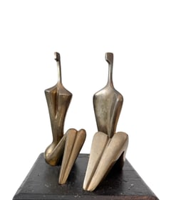 Seated Bronze Couple Attributed To Itzik Ben-Shalom 7"