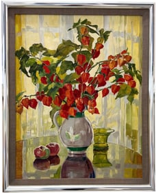 Vintage American School Still Life Of Flowers Unsigned Oil On Canvas