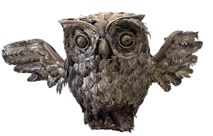 Rare Signed Sergio Bustamante Cut Metal Owl Sculpture