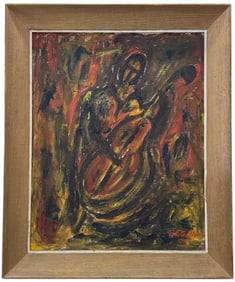 1960's Mid-Century Modern Abstract With Musician Signed