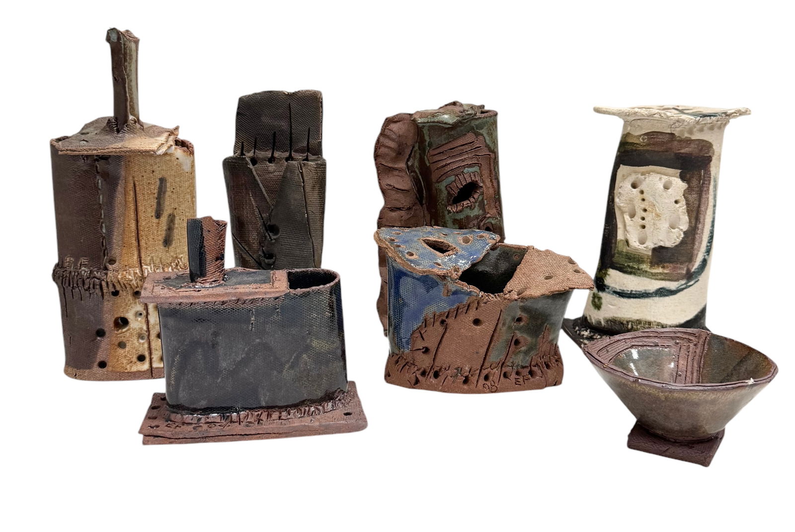Grouping Of (7) Studio Pottery Artist Signed Vases, Vessels: Largest size 10 x 4 in