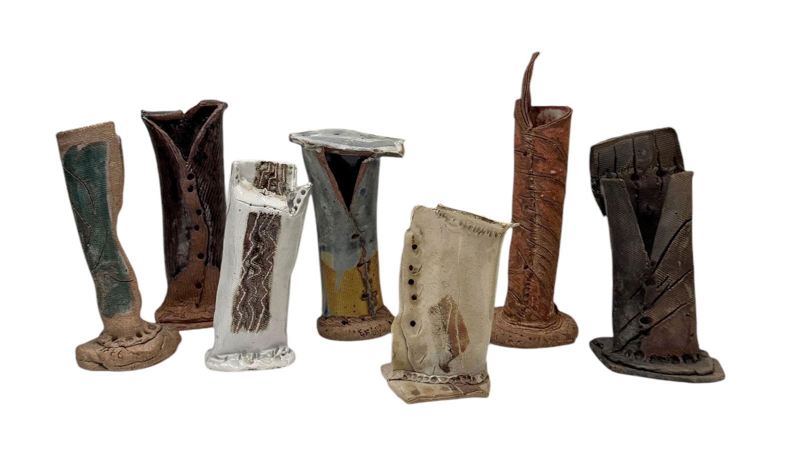 Grouping Of (7) Studio Pottery Artist Signed Vases, Vessels: Largest size 9 3/4 x 4 in