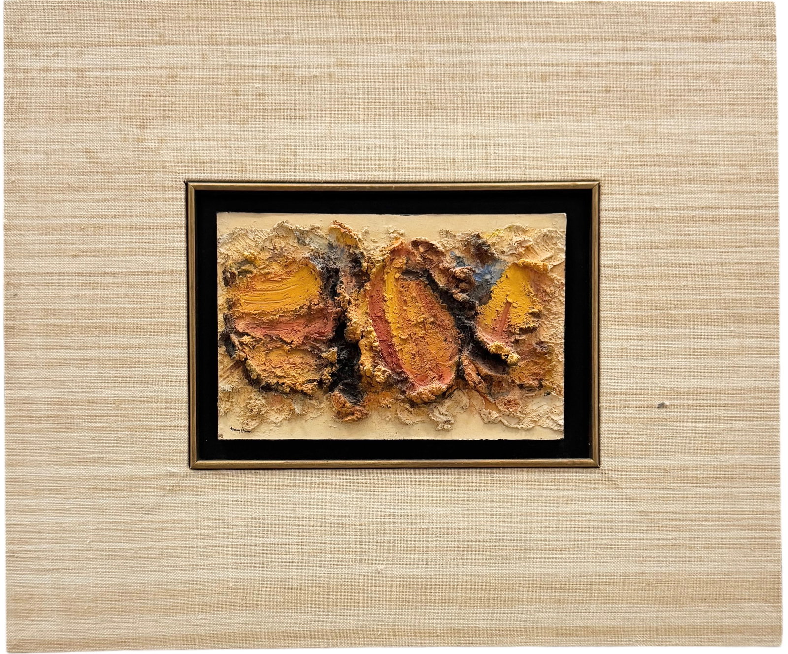 FERNAND TOUPIN (1930-2009, Canadian) Abstract Expressionist, Quebec Artist: Mixed media on canvas board 4 x 7 in. Gallery label verso. Domestic Flat Shipping Price:$45, $55 flat shipping rate to Canada.