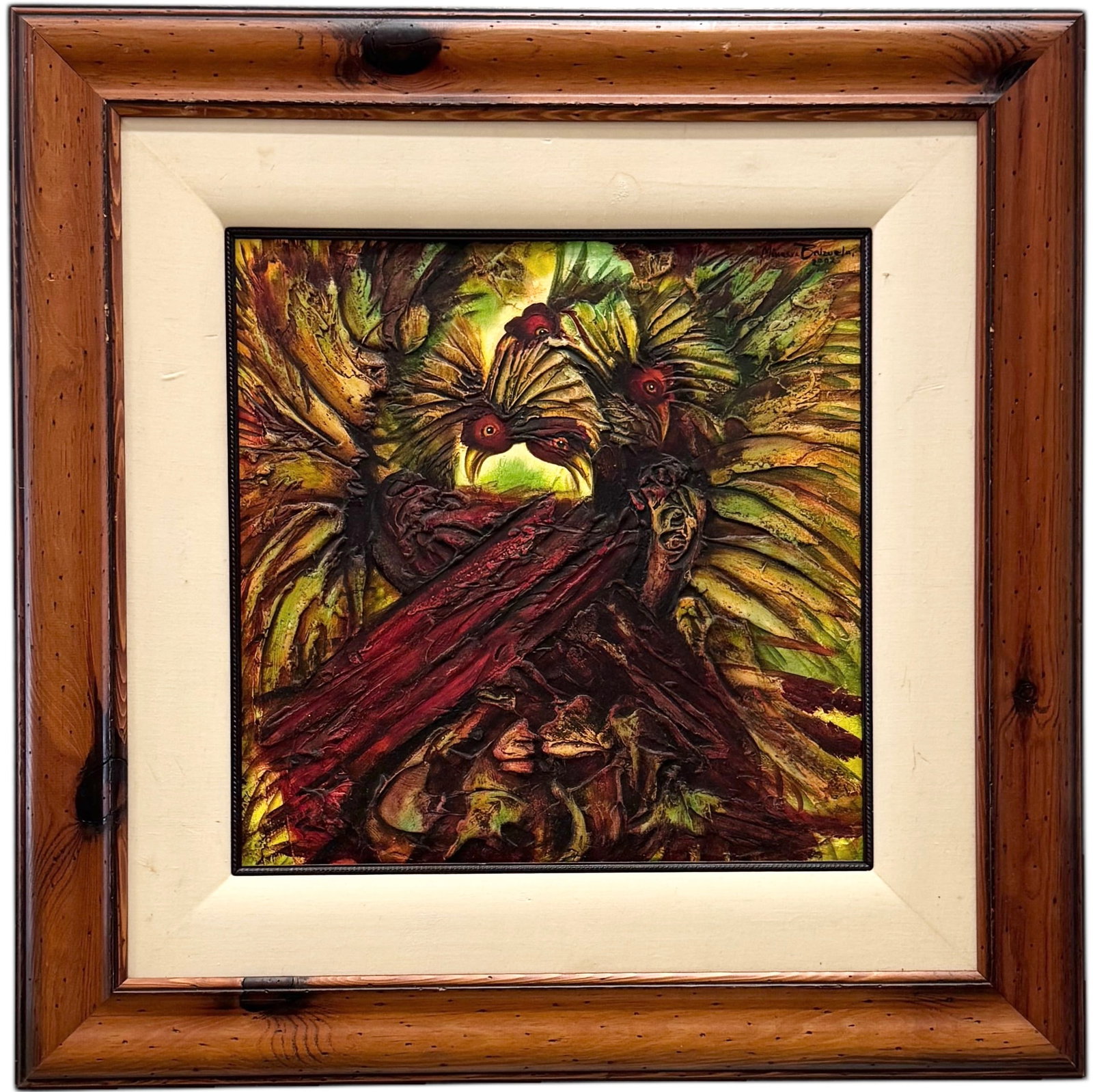 MINERVA BRIZUELA (1951-2021, Cuba) Portrait Of A Woman: Oil on canvas 20 x 20 in, 33 x 33 in (framed). Domestic Flat Shipping Price: $120