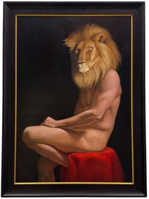 "El Estafador" by Diego Cabral Seated Nude Male With Lion Head