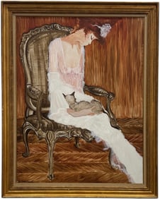 Large French School Woman With Cat