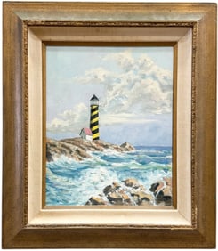 American School Impressionist Coastal Landscape With Lighthouse Cape Hatteras