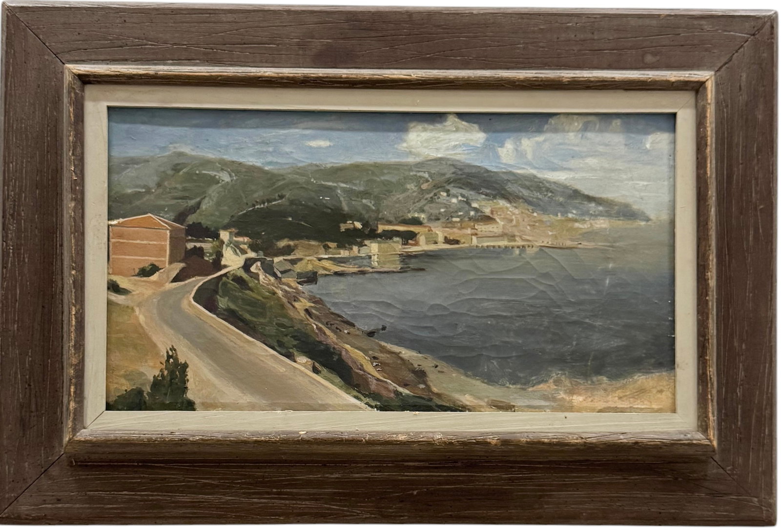 European School Coastal Landscape Oil On Canvas: Oil on canvas 16.5 x 9 in, 22.5 x 15 in (framed). Domestic Flat Shipping Price: $60
