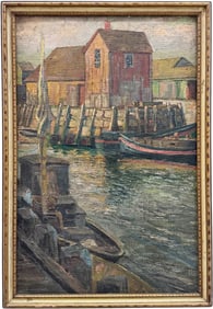 Rockport School Impressionist Harbor Scene Oil On Canvas