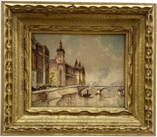 Early 20th Century European School Impressionist Cityscape With Bridge Signed