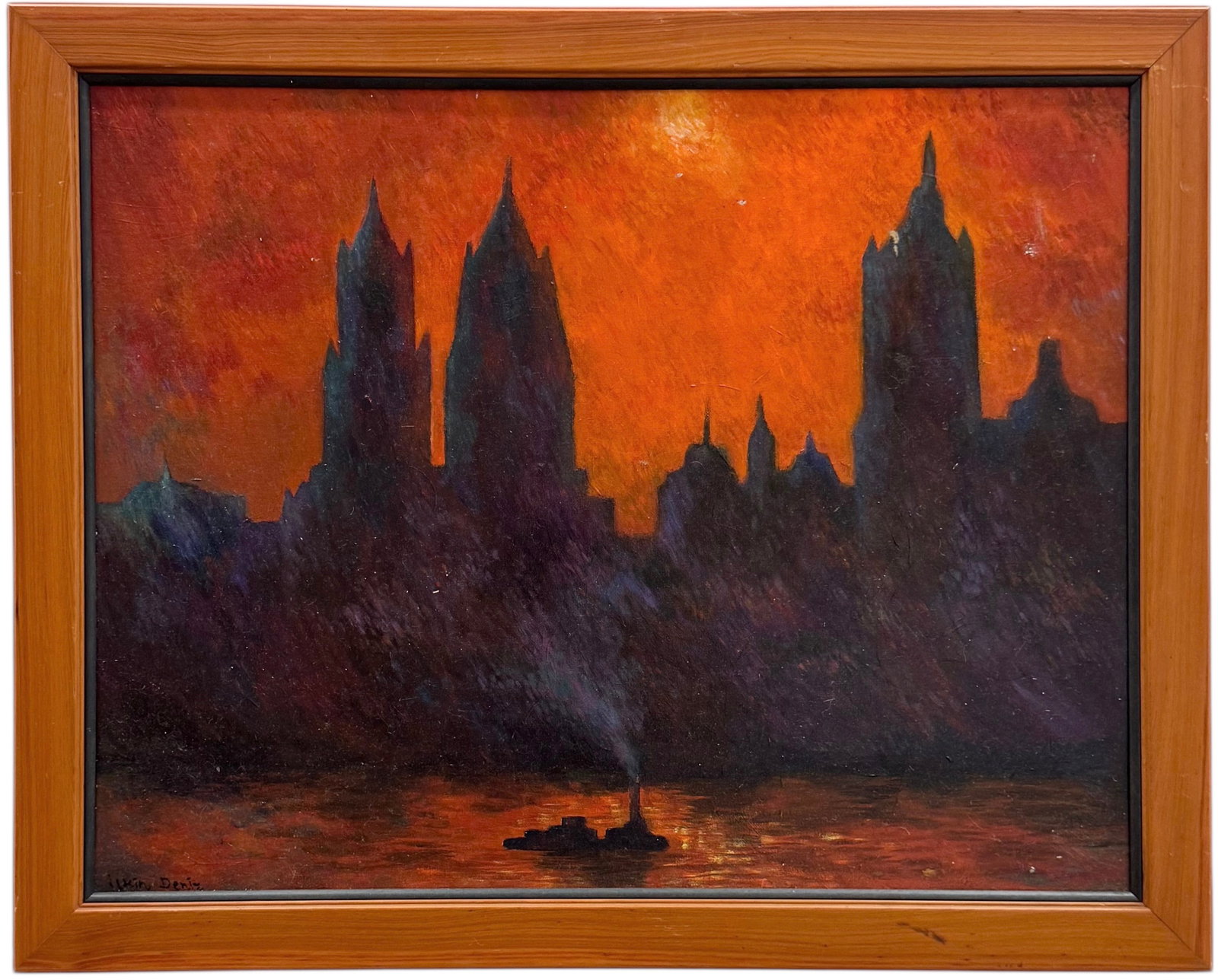 ILKIN DENIZ (b. 1961, Turkish) Tonalist Cityscape: Oil on board 28 x 22 in, 31.5 x 25.5 in (framed). Domestic Flat Shipping Price: $90