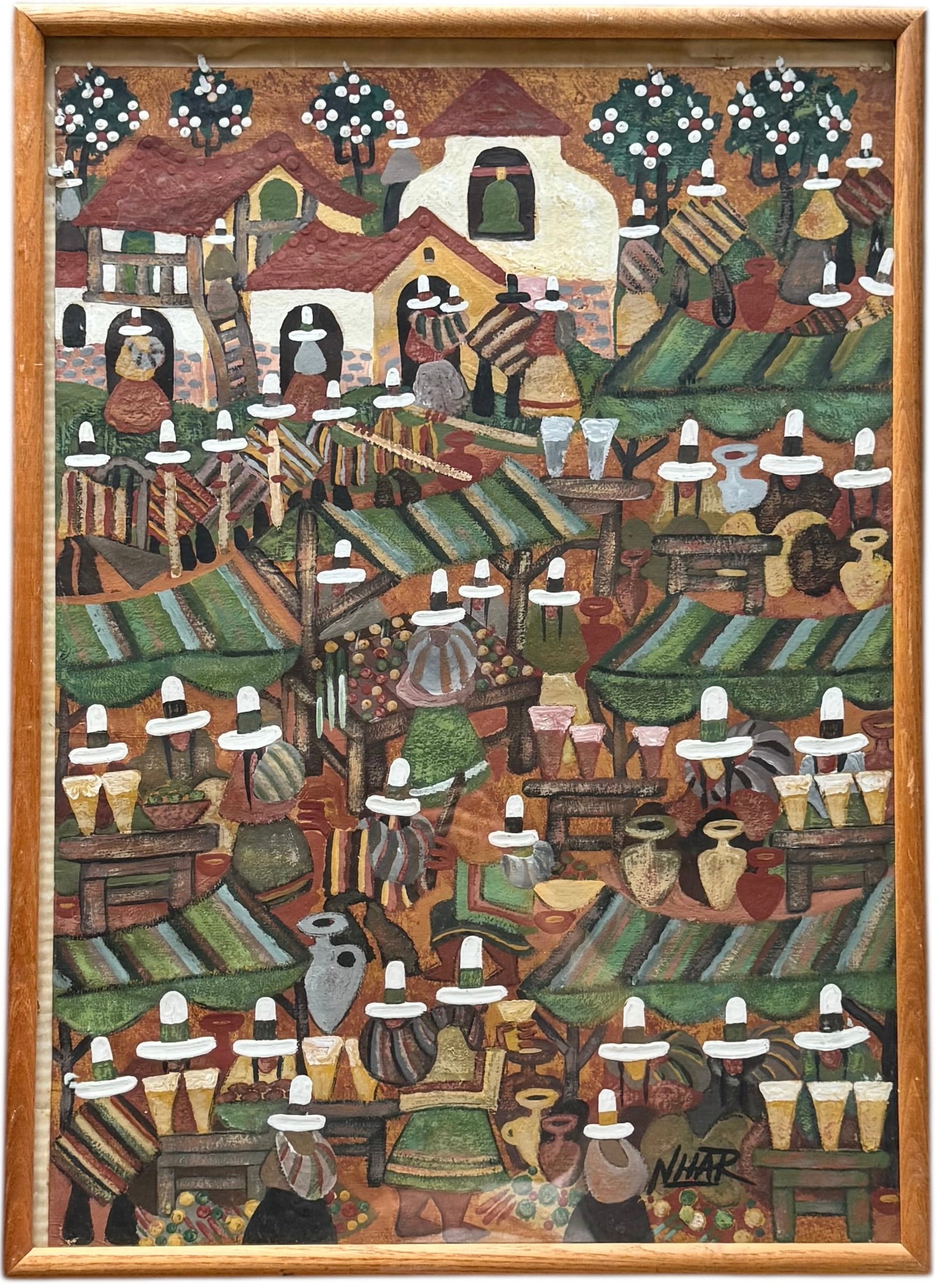 NHAR CASTANEDA (20th c, Peruvian) Folk Art: Gouache on paper 29 x 21 in (framed). Domestic Flat Shipping Price: $90