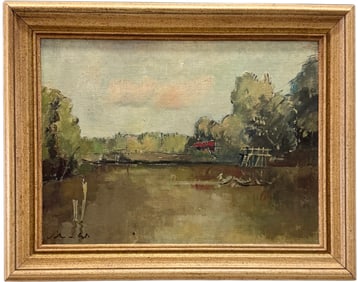 Early 20th century Impressionist River Landscape Illegibly Signed