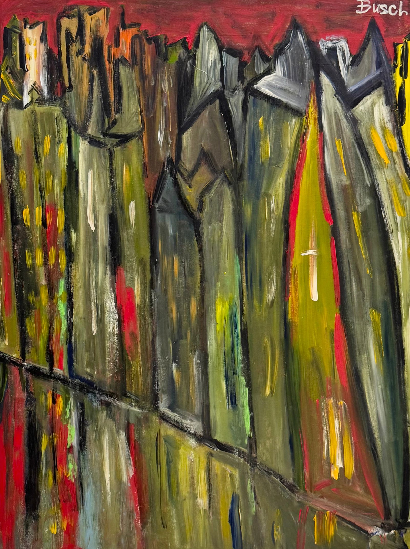 Large Contemporary American School Cityscape Painting (1 of 3)