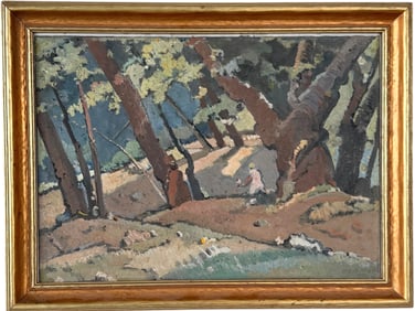 RENI-MEL (1893-1984, French American) Forest Scene With Native American Figures