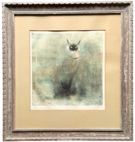 KAIKO MOTI Pencil Signed Cat Aquatint, Nicely Framed