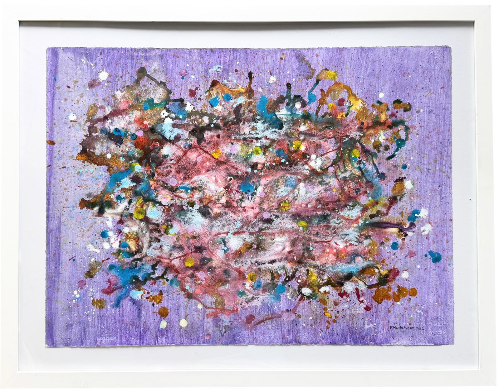 FRANK MONTEAVARO (20th c, Cuban) Miami Artist, Abstract: Mixed media 30 x 22 in, 36 x 28 in (framed). Domestic Flat Shipping Price:$110