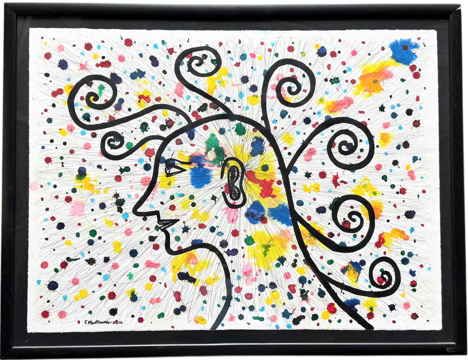 FRANK MONTEAVARO (20th c, Cuban) Miami Artist, Abstract: Mixed media 29 3/4 x 22 in, 33 3/4 x 26 in (framed). Domestic Flat Shipping Price:$110