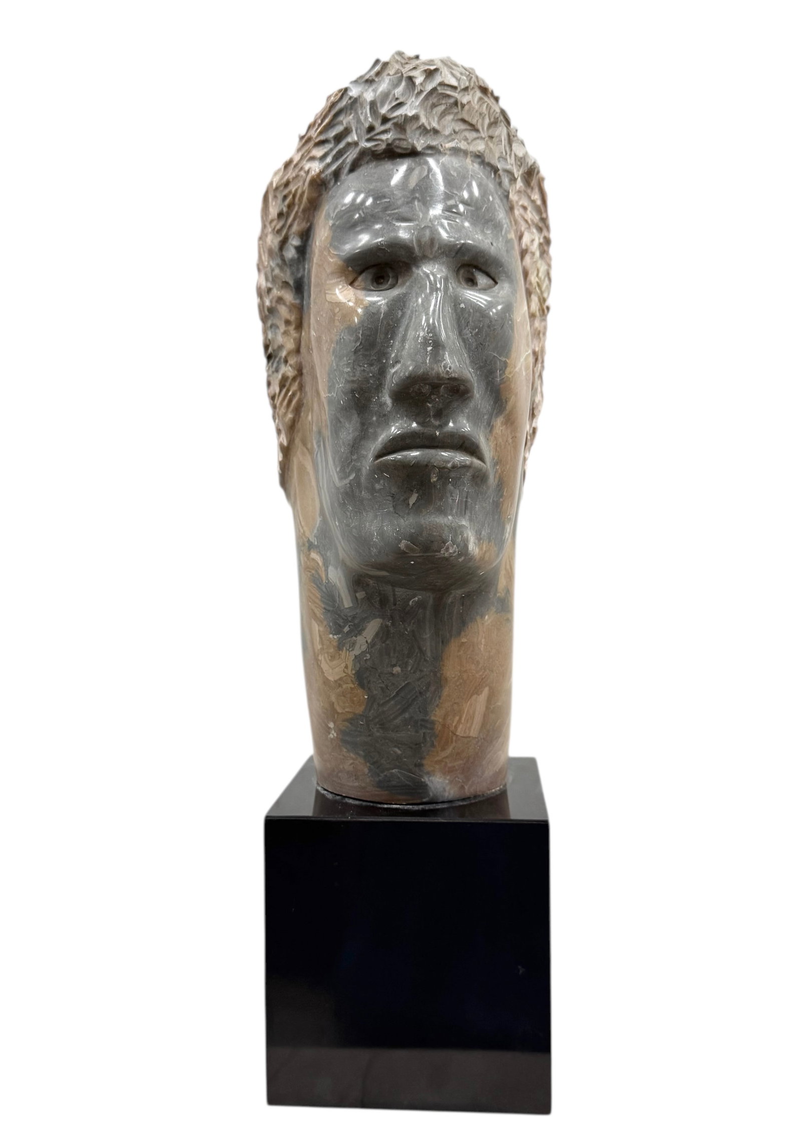 Heavy Carved Marble Modernist Bust Of A Man Signed & Dated: Size 18.5 x 9 x 5 in