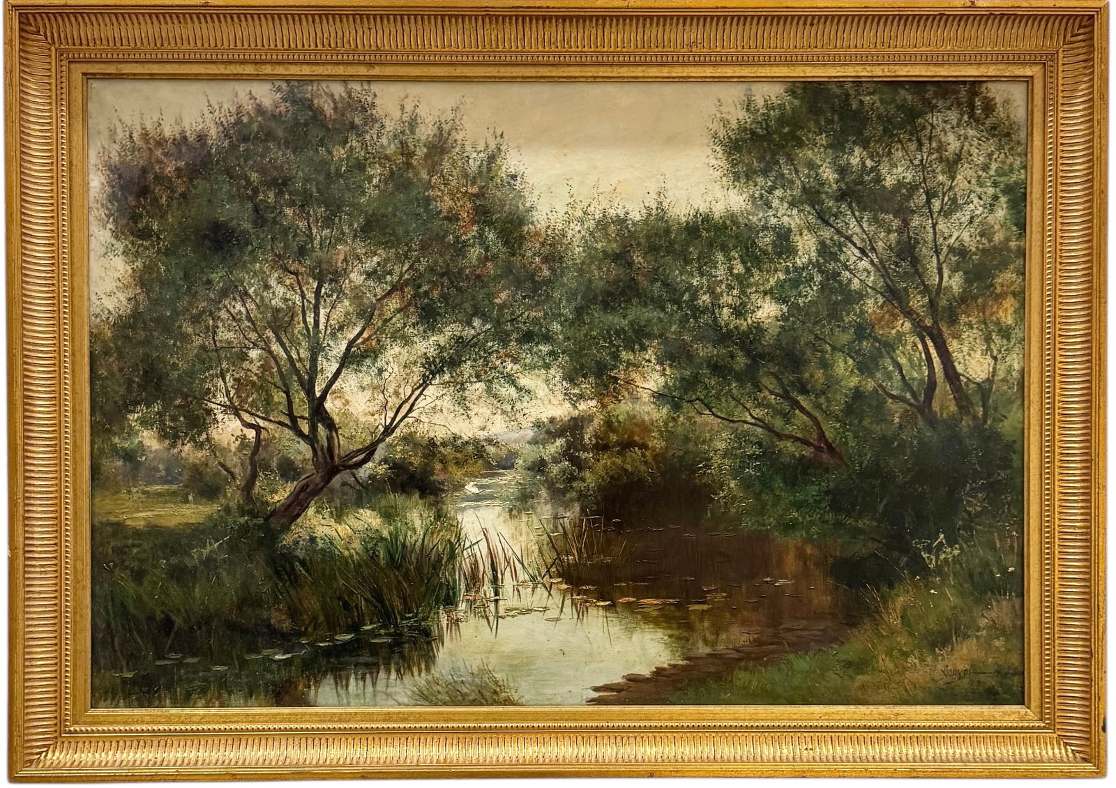 HENRY LOUYOT (1863-1940, French) Landscape: Oil on canvas 36 1/8 x 24 3/8 in, 41 x 29 in (framed). Domestic Flat Shipping Price: $110