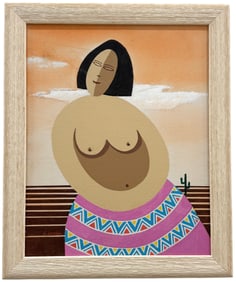 Southwestern Cubist Nude Oil Painting Signed