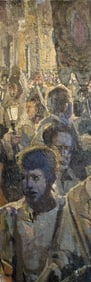 Modernist Oil Painting Of A Crowd Of Protesters Possibly Russian School