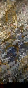 Modernist Oil Painting Of A Crowd Of Protesters Possibly Russian School: Oil on canvas laid 36 x 12 in. Domestic Flat Shipping Price: $80