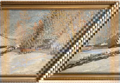 Early 20th Century European School Impressionist Snowy Landscape With Barn