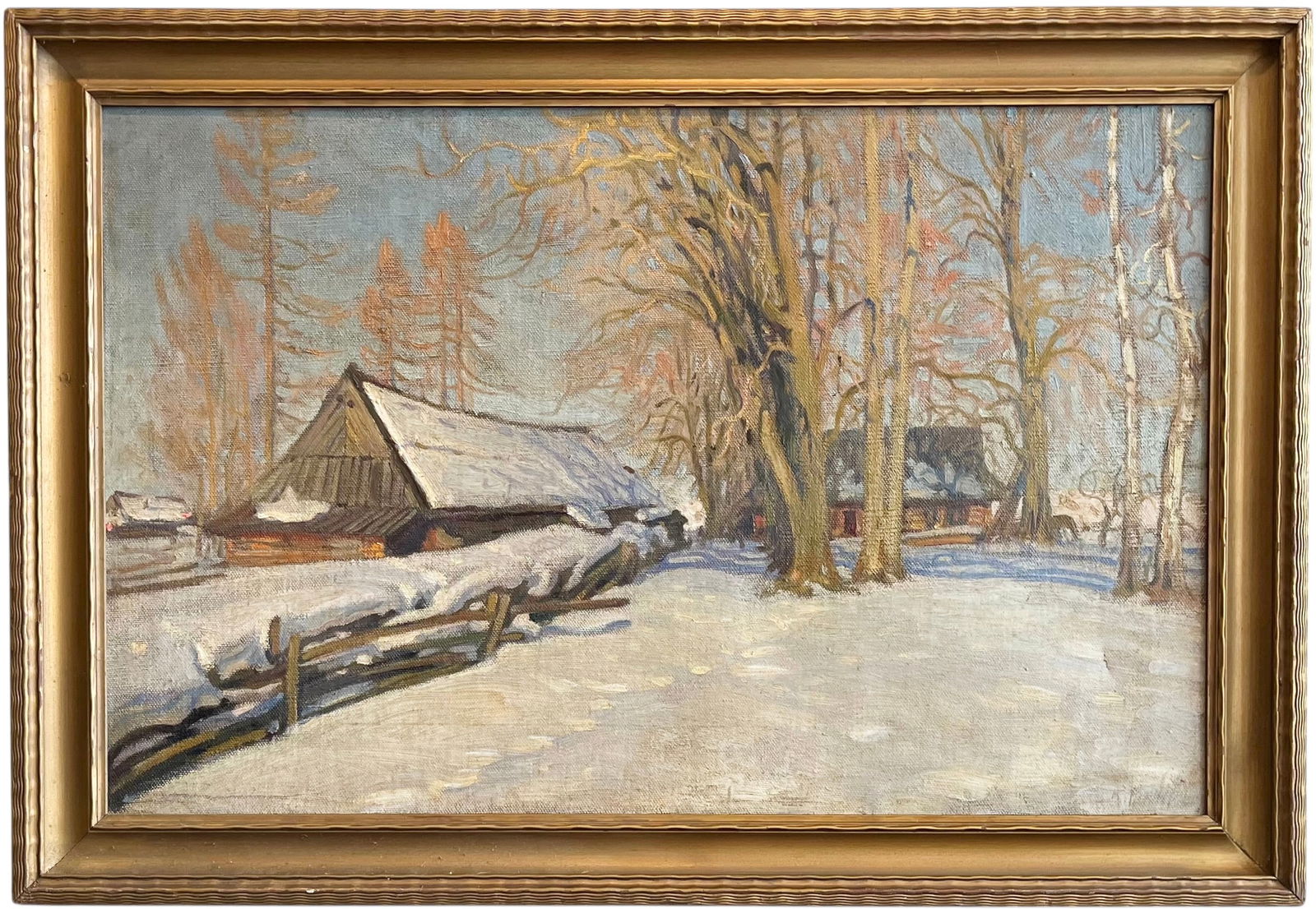 Early 20th Century European School Impressionist Snowy Landscape With Barn (1 of 3)