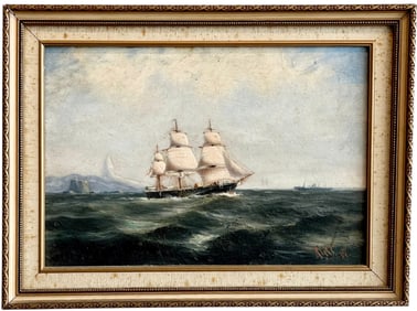 19th Century English School Nautical Seascape With Clipper Ship Signed