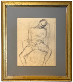 American Modernist Nude Graphite Drawing Study Of A Man