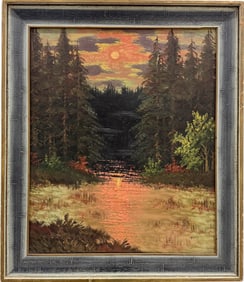 European School Tonalist Forest Landscape Painting Signed