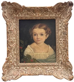 Nicely Framed 19th Century American School Portrait Of A Young Girl