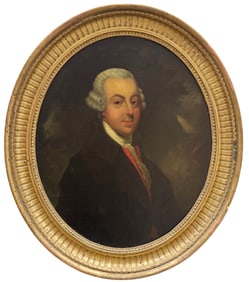 Large 18th Century English School Portrait Of A Gentleman Oval Frame