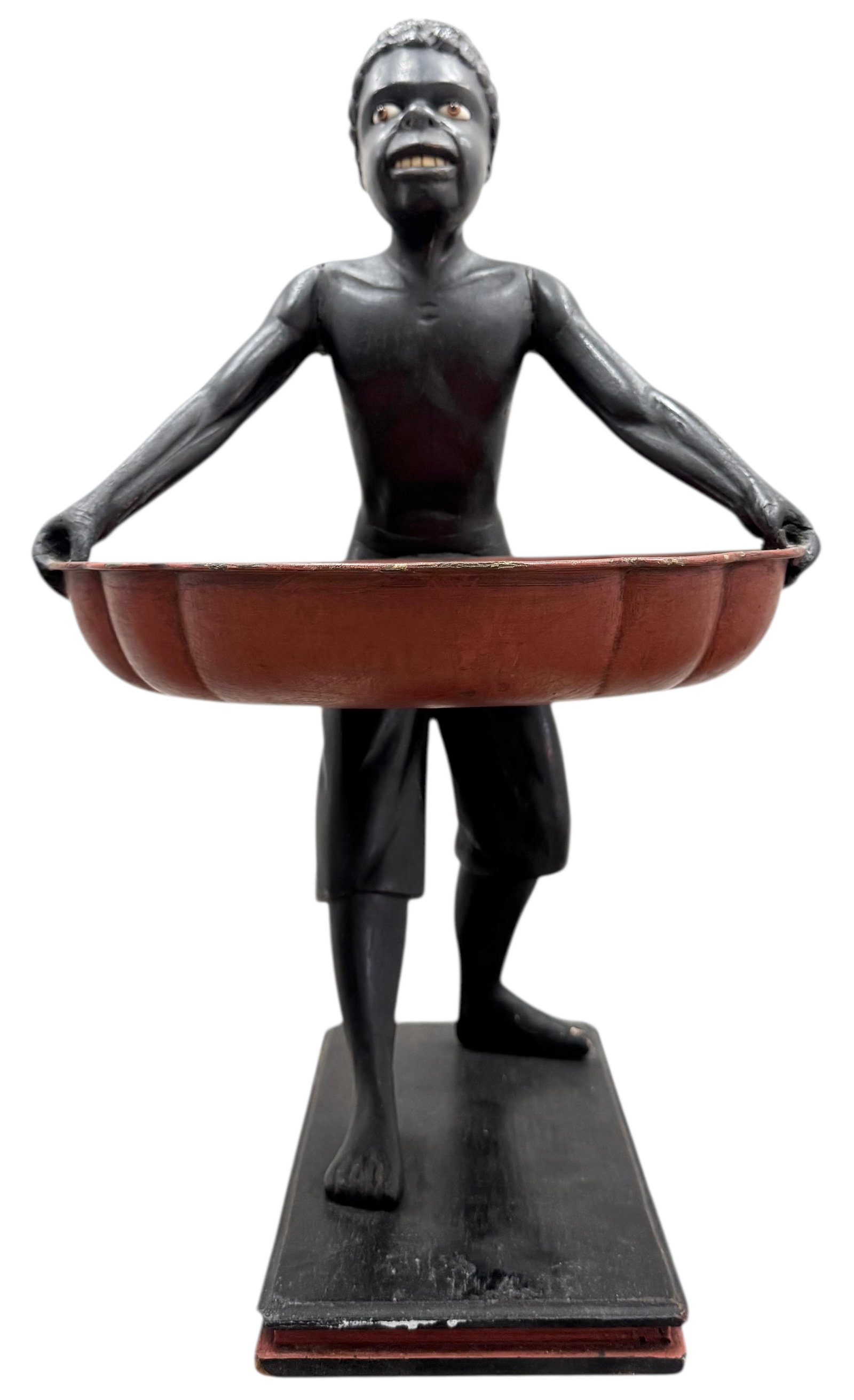 Early 20th Century Carved Wood Blackamoor Serving Sculpture: Wood 17 x 10 x 9.5 in