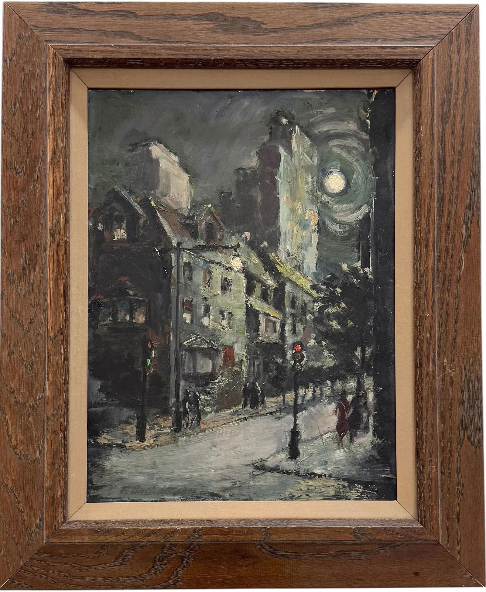 Early 20th Century American Impressionist Ashcan School Moonlit City Scene Signed (1 of 3)