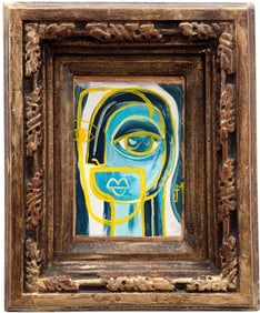 Modernist Figural Abstract In Beautiful Early 20th Century Wood Frame
