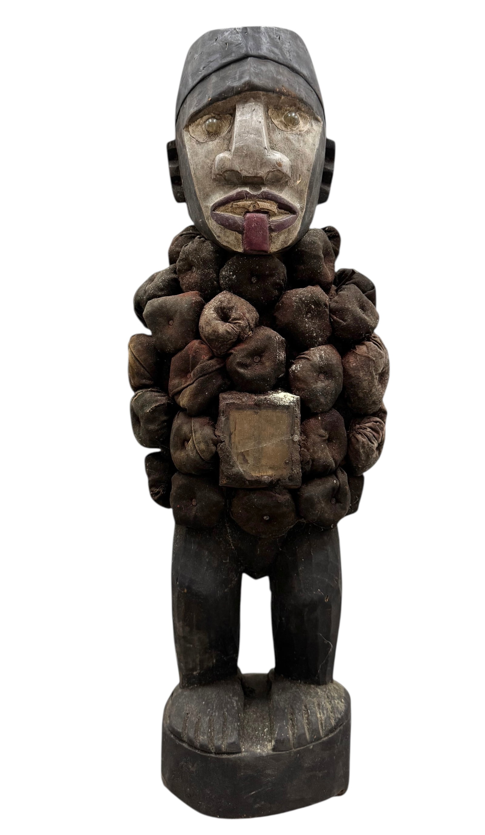 Carved Wooden African Fetish Nail Sculpture: 27.5 x 6 x 7 in